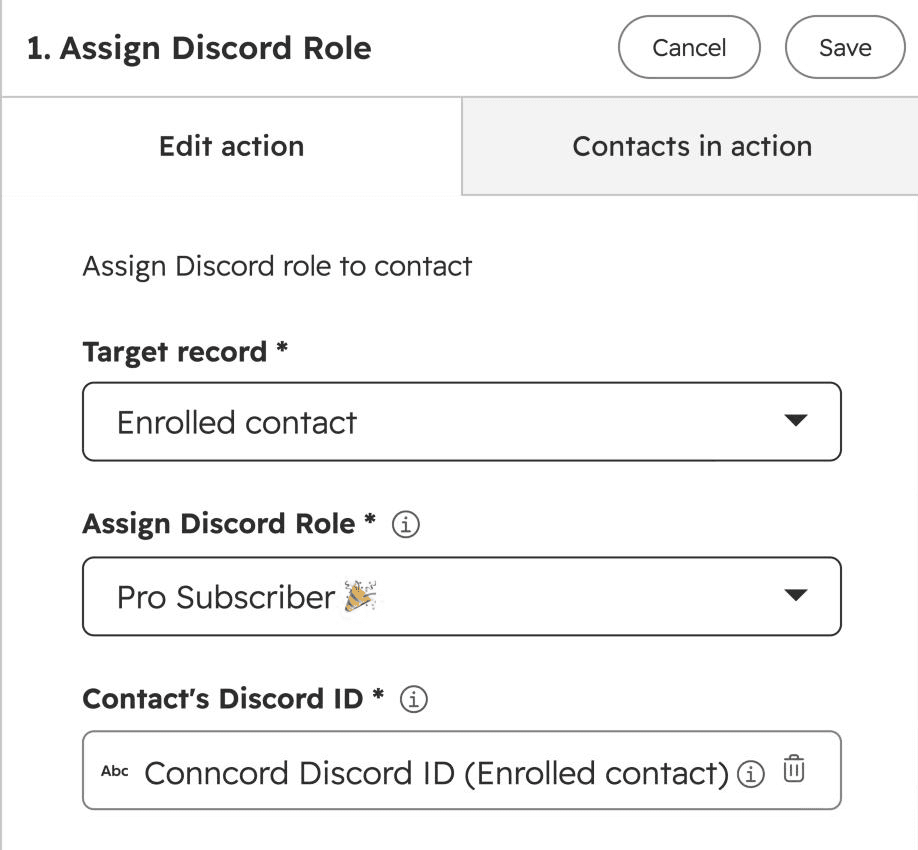 The Assign Discord Role action