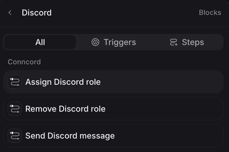 Conncord blocks in Attio's block picker