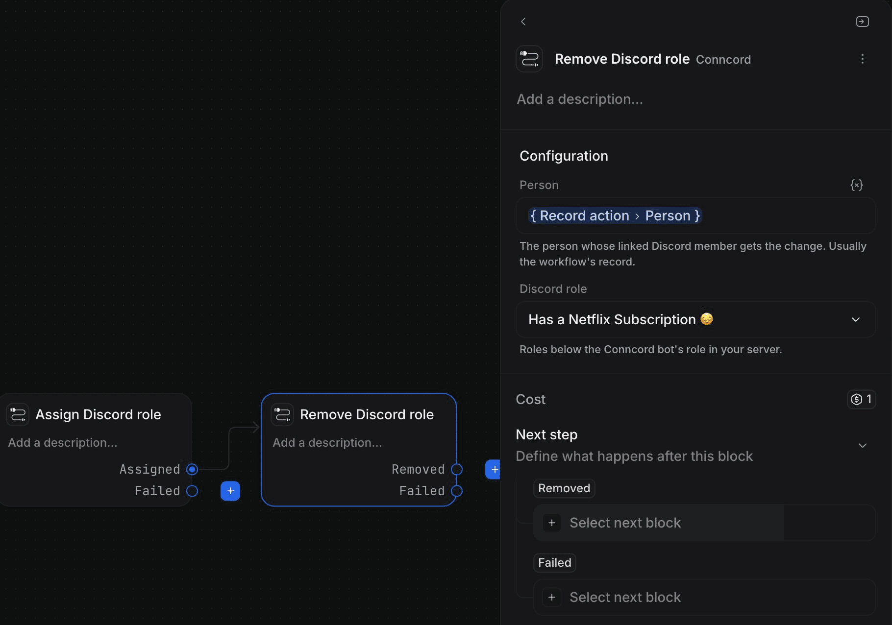 The Remove Discord role step