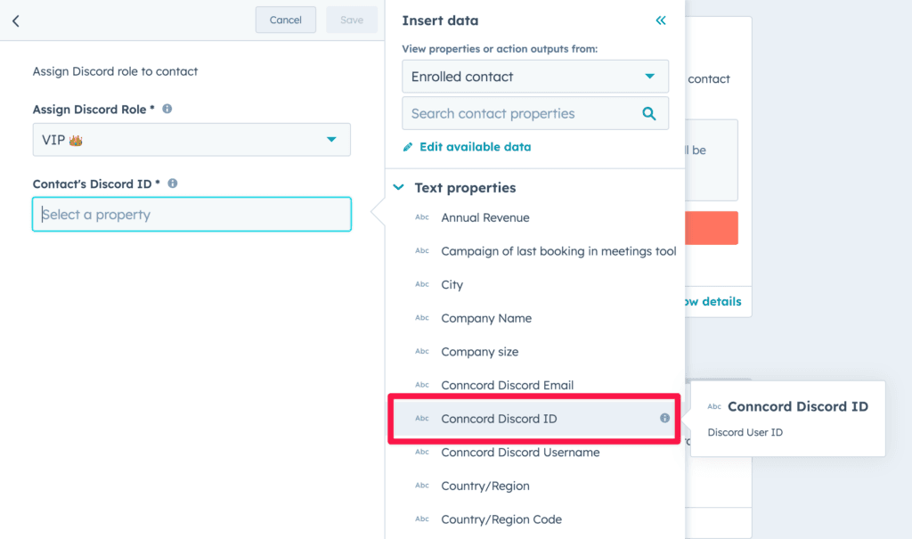 Pick the Discord role you want to assign or unassign to your HubSpot contact