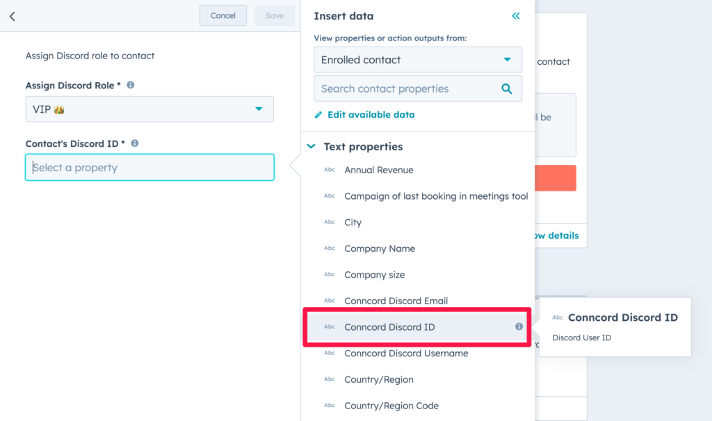 Pick a Discord role you want to assign or unassign to your HubSpot contact