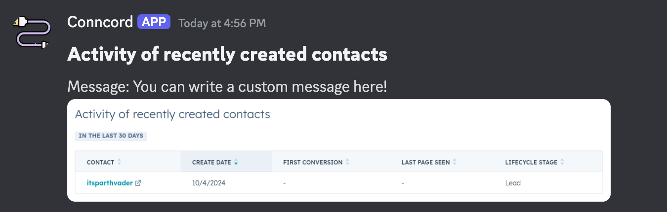 Report sent from HubSpot to Discord